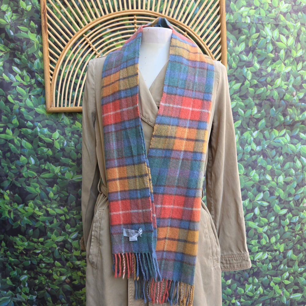 Royal Speyside 100% Cashmere Plaid Scarf Made in Scotland Fringed Tartan Multi